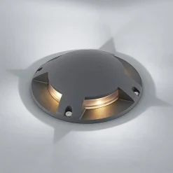 Lindby gulv-spotlight med LED Cormac, 4 lyskilder, Ø 21 cm, IP67