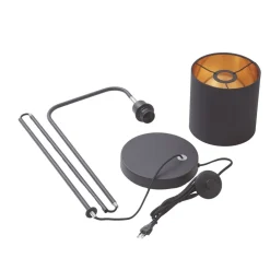 Lindby Hinay tekstil-gulvlampe, sort/guld