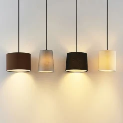 Lindby hængelampe Amilia, stof, 4 lyskilder, grå/beige, E27