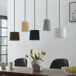 Lindby hængelampe Amilia, stof, 5 lyskilder, grå/beige, E27