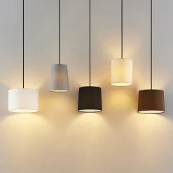 Lindby hængelampe Amilia, stof, 5 lyskilder, grå/beige, E27