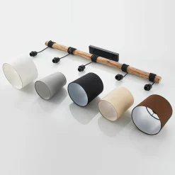 Lindby hængelampe Amilia, stof, 5 lyskilder, grå/beige, E27