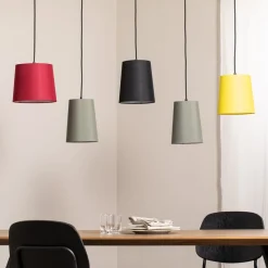 Lindby hængelampe Amilia, stof, 5 lyskilder, rød/grå/gul, E27