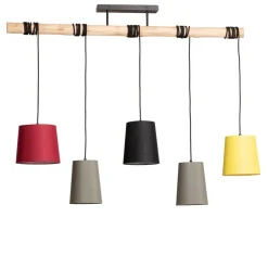 Lindby hængelampe Amilia, stof, 5 lyskilder, rød/grå/gul, E27