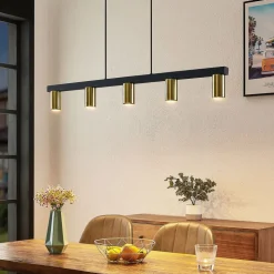 Lindby hængelampe Baliko, sort/messing, 5 lyskilder, GU10