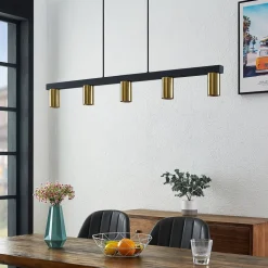 Lindby hængelampe Baliko, sort/messing, 5 lyskilder, GU10