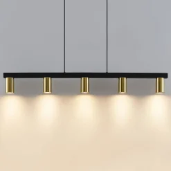 Lindby hængelampe Baliko, sort/messing, 5 lyskilder, GU10
