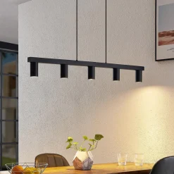 Lindby hængelampe Baliko, sort, 116 cm, 5 lyskilder, GU10