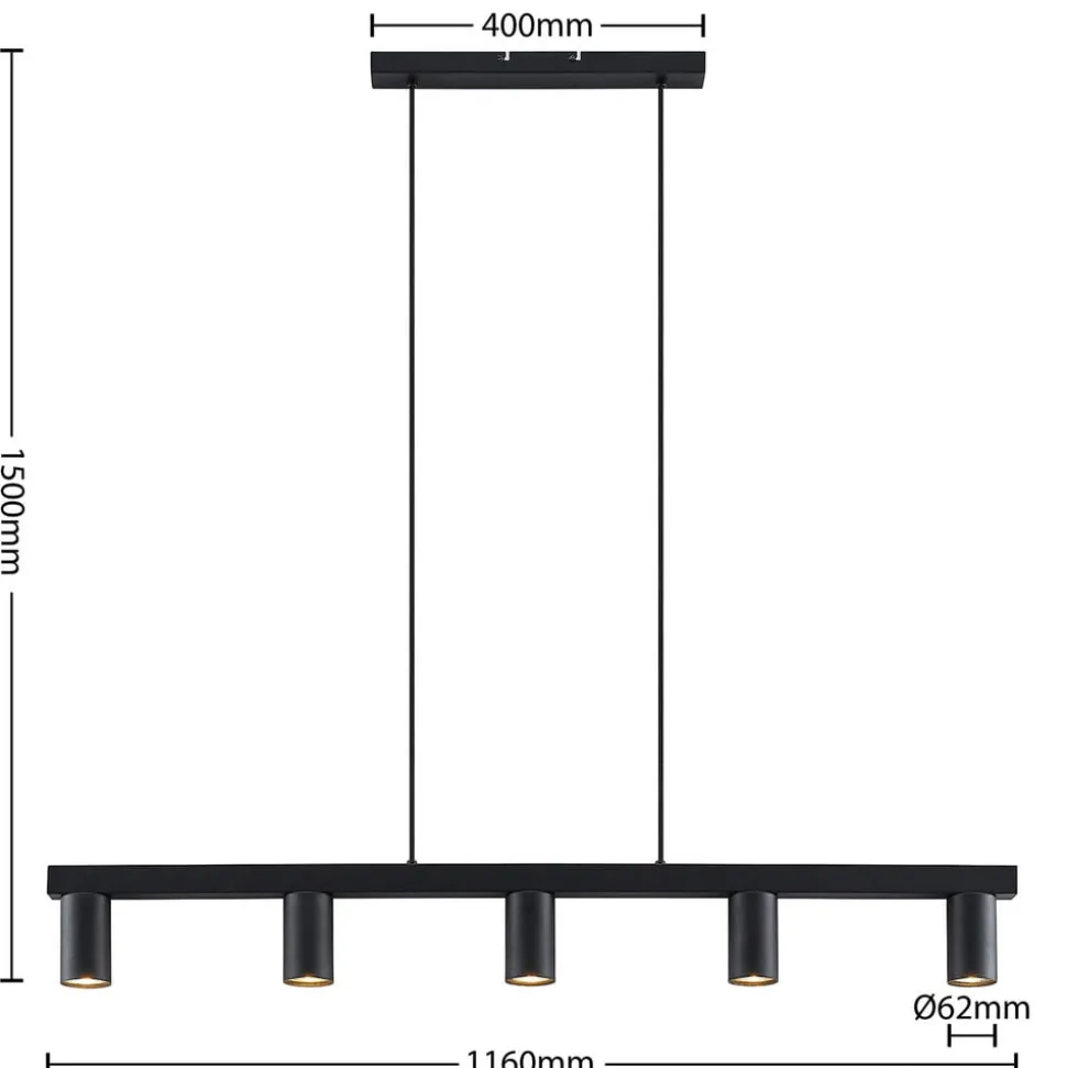 Lindby hængelampe Baliko, sort, 116 cm, 5 lyskilder, GU10