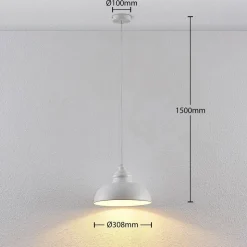 Lindby hængelampe Cliona, hvid, metal, Ø 31 cm, E27