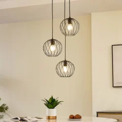 Lindby hængelampe Danika, rund, Ø 50 cm, sort, metal