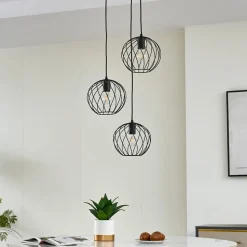 Lindby hængelampe Danika, rund, Ø 50 cm, sort, metal