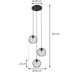 Lindby hængelampe Danika, rund, Ø 50 cm, sort, metal