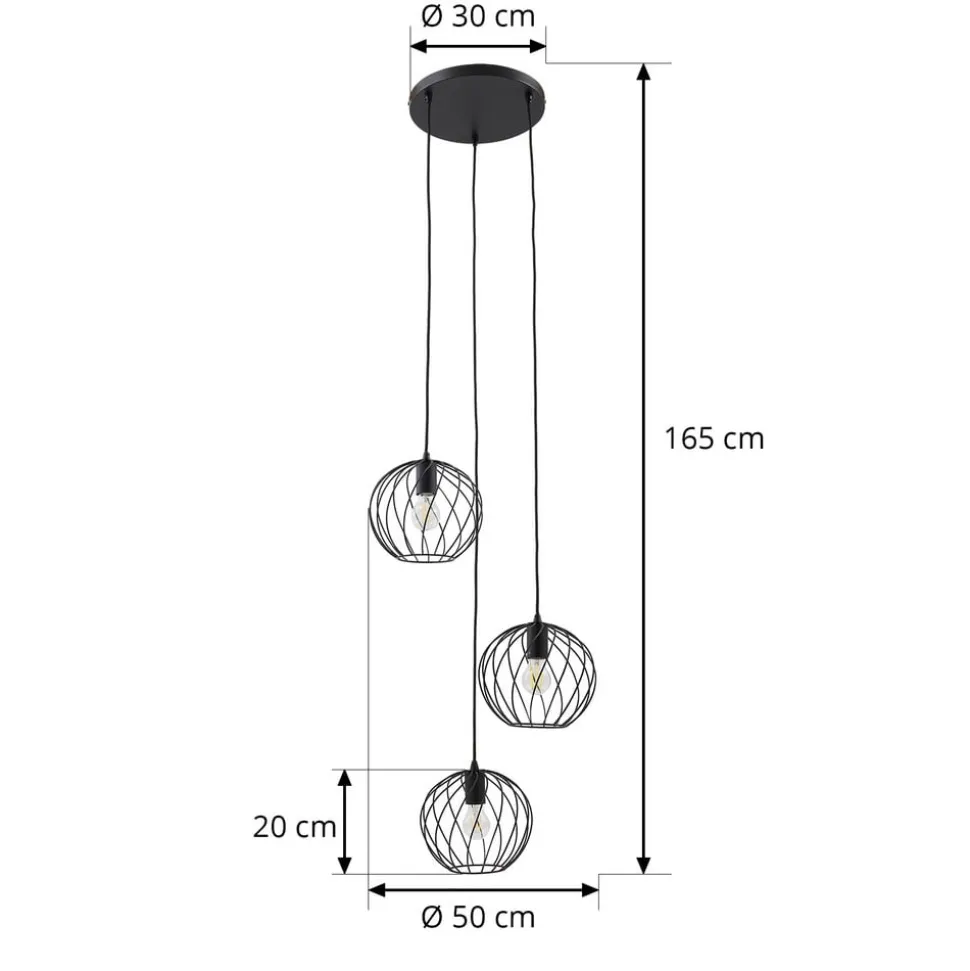 Lindby hængelampe Danika, rund, Ø 50 cm, sort, metal