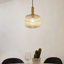 Lindby hængelampe Doroteo, 25 cm, 1 lyskilde, ravfarvet, glas