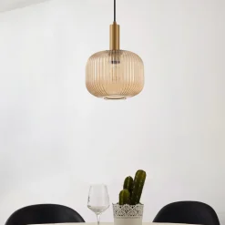 Lindby hængelampe Doroteo, 25 cm, 1 lyskilde, ravfarvet, glas