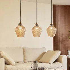 Lindby hængelampe Drakar, Ø 22 cm, 3 lyskilder, rav, glas