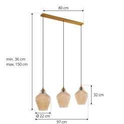 Lindby hængelampe Drakar, Ø 22 cm, 3 lyskilder, rav, glas