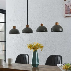 Lindby hængelampe Durbis, 116 cm, 4 lyskilder, grå, træ, E27