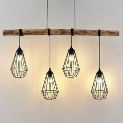 Lindby hængelampe Eldarion, 116 cm, 4 lyskilder, træ, E27