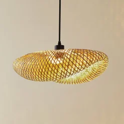 Lindby hængelampe Eleane, bambus, natur, længde 50 cm, E27