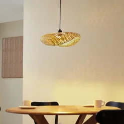 Lindby hængelampe Eleane, bambus, natur, længde 50 cm, E27