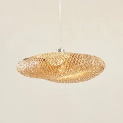 Lindby hængelampe Eleane, bambus, natur, Ø 50 cm