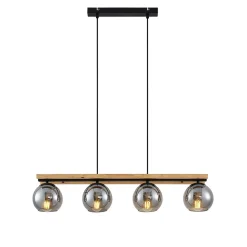 Lindby hængelampe Enrique, smoke, 4 lyskilder, glas, træ, E27