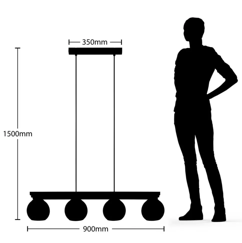 Lindby hængelampe Enrique, smoke, 4 lyskilder, glas, træ, E27