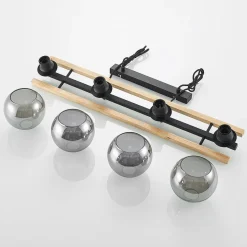 Lindby hængelampe Enrique, smoke, 4 lyskilder, glas, træ, E27