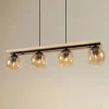 Lindby hængelampe Enrique, amber, 4 lyskilder, glas, træ, E27