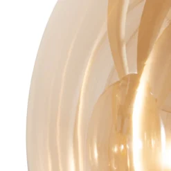 Lindby hængelampe Enrique, amber, 4 lyskilder, glas, træ, E27