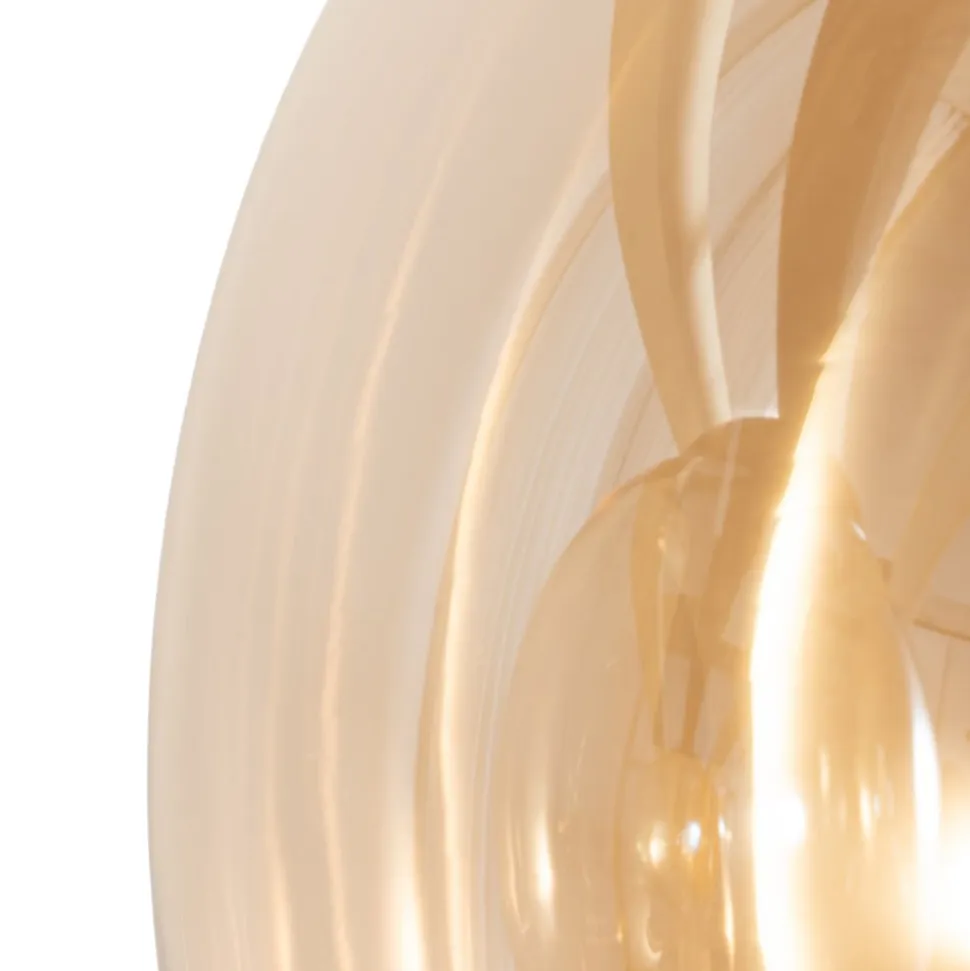 Lindby hængelampe Enrique, amber, 4 lyskilder, glas, træ, E27