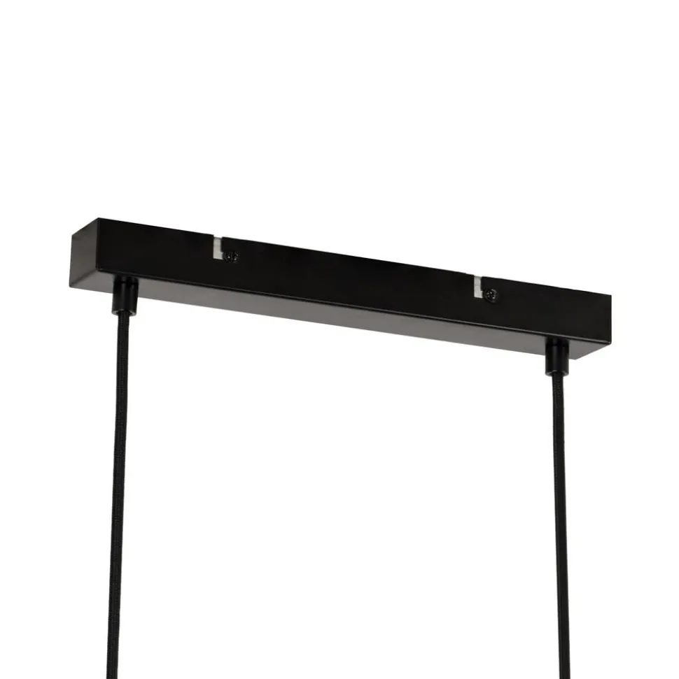 Lindby hængelampe Enrique, amber, 4 lyskilder, glas, træ, E27