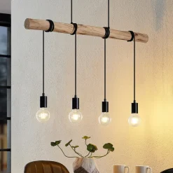 Lindby hængelampe Ferris, 4 lyskilder, 90 cm, træ, E27