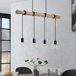 Lindby hængelampe Ferris, 4 lyskilder, 90 cm, træ, E27