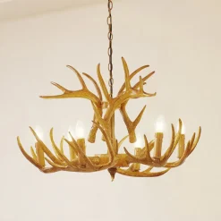 Lindby hængelampe Fibi, brun, gevir, 6 lyskilder E14