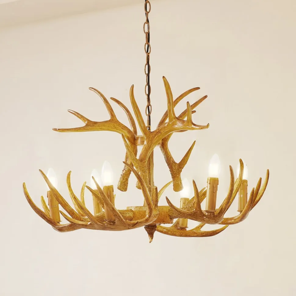 Lindby hængelampe Fibi, brun, gevir, 6 lyskilder E14