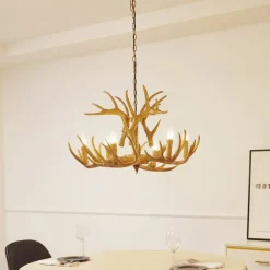 Lindby hængelampe Fibi, brun, gevir, 6 lyskilder E14