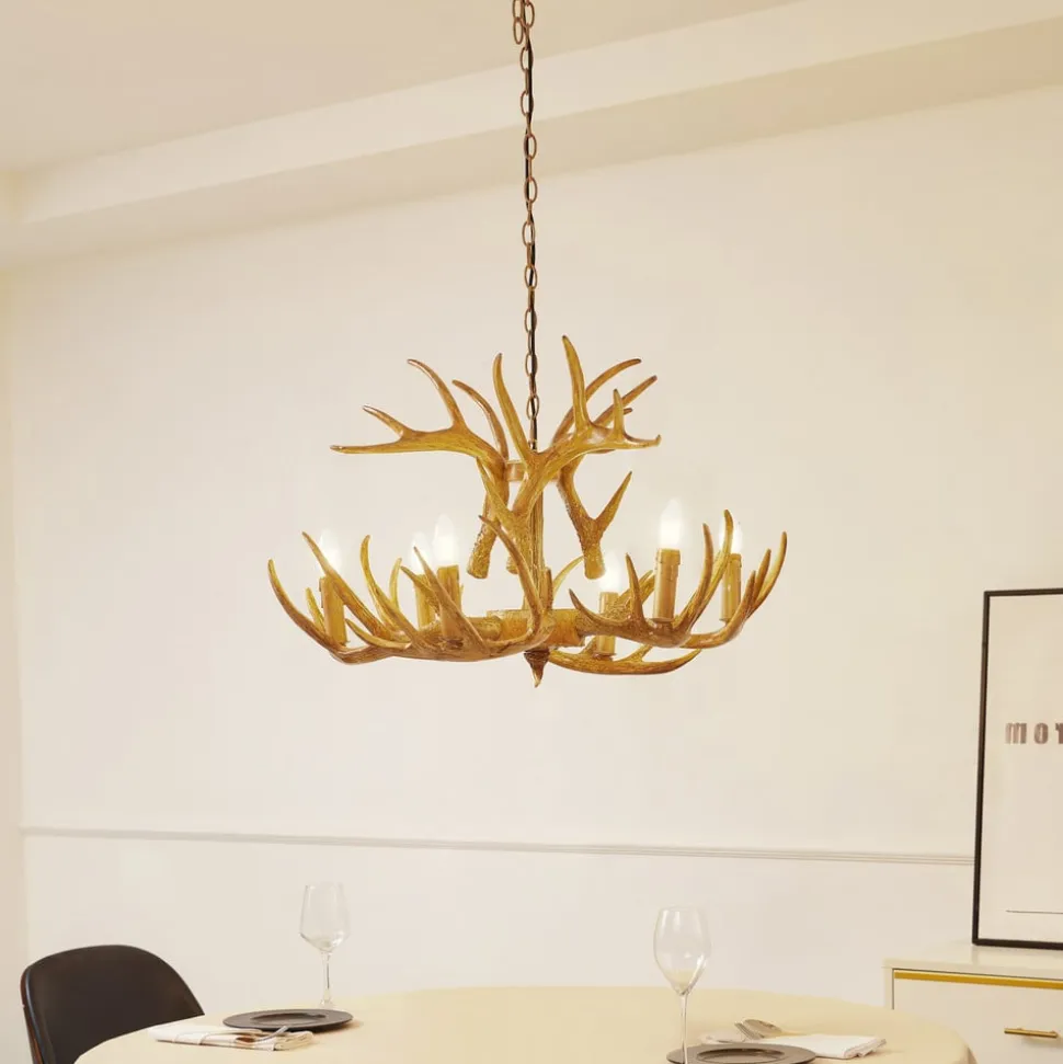 Lindby hængelampe Fibi, brun, gevir, 6 lyskilder E14