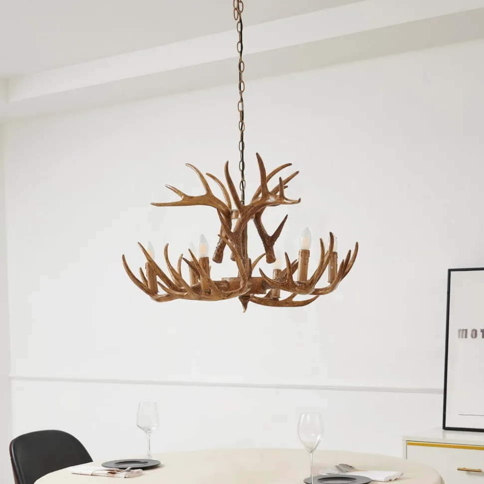 Lindby hængelampe Fibi, brun, gevir, 6 lyskilder E14