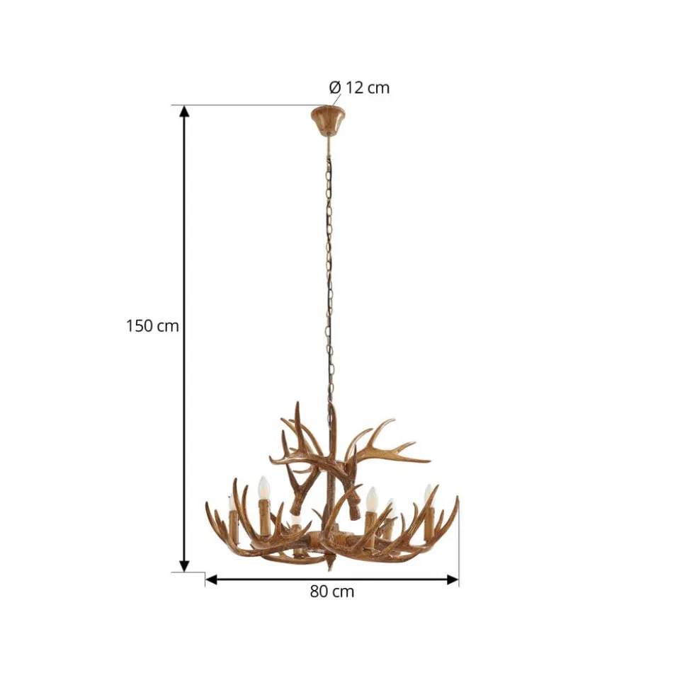 Lindby hængelampe Fibi, brun, gevir, 6 lyskilder E14