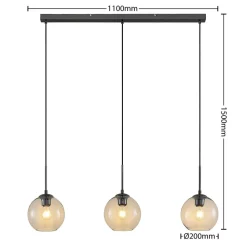 Lindby hængelampe Firano, 110 cm, 3 lyskilder, antracit, glas