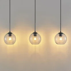 Lindby hængelampe Firano, 110 cm, 3 lyskilder, antracit, glas
