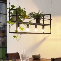 Lindby hængelampe Grisela, hylde, sort, metal, 120 cm