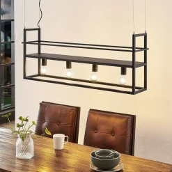 Lindby hængelampe Grisela, hylde, sort, metal, 120 cm