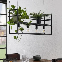 Lindby hængelampe Grisela, hylde, sort, metal, 120 cm