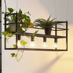 Lindby hængelampe Grisela, hylde, sort, metal, 120 cm