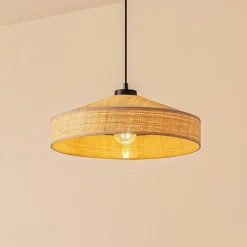 Lindby Hængelampe Haldor, hør, vævet, natur, Ø 40 cm