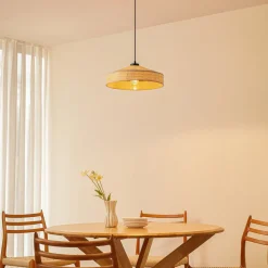 Lindby Hængelampe Haldor, hør, vævet, natur, Ø 40 cm